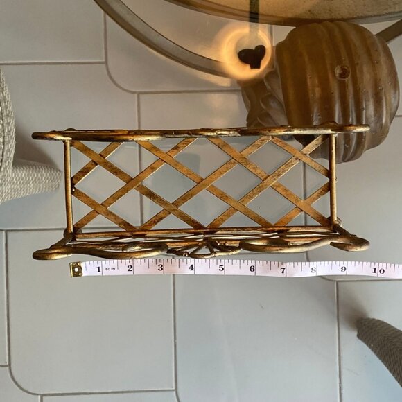 Set of 3 Metal Plate, Silverware, and Napkin Holders, Antiqued Distressed Gold - Picture 12 of 12